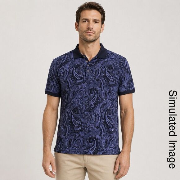 Gant Other - Vintage GANT Paisley Polo Shirt Men LT Tall Blue Black Cotton USA Islands